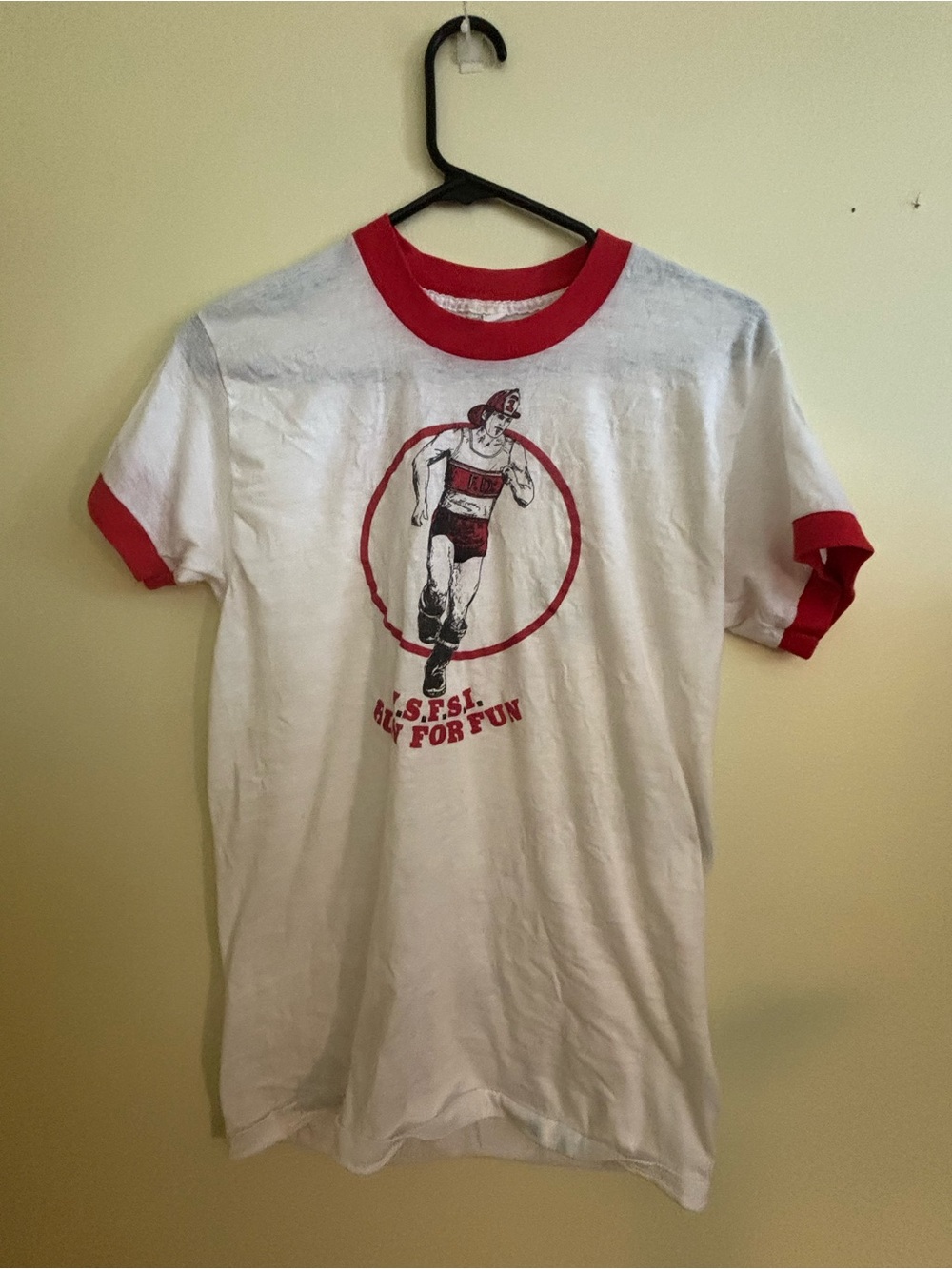 Super Vintage White & Red Ringer Tee with Runner Graphic